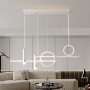 Subzonal-Moderne Suspension Luminaire Led, Lustre Salon Lin&eacute;aire Moderne Suspension Dimmable Avec T&eacute;l&eacute;commande, Suspension R&eacute;glable Pour Salle &Agrave; Manger Chambre Salon (Blanc) - Neuf