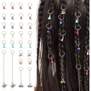 Kal-22 Pcs Tresse Anneaux Pendentif Charmes Pince À Cheveux Anneaux Métal Anneau L`Extensions Cheveux Dreadlocks Accessoire Bijoux Cheveux Tressé Accessoires Cheveux Pour Femme, Filles (Multicolore) - Neuf