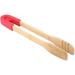 Pinces en bois avec poignées en silicone (rouge) pour barbecue,buffet,nourriture,pain,steak,ustensiles de cuisine - Neuf
