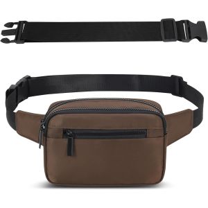 KALANKA-Sac Banana Femme Homme Sacoche Ville avec Ceinture Réglable Imperméable Sac à Taille avec 4 Poches pour Randonnée Cyclisme Balade Ville Festival Vacances Voyage Camping Outdoor Sport (Brun) - Neuf