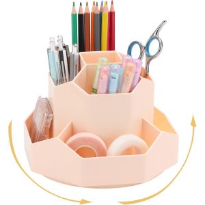 Porte Stylo Rotatif Organisateur de Bureau à 360 Degrés avec 9 Compartiments Multifonctionnel pour Classe,Bureau,Maison (Rose) - Neuf