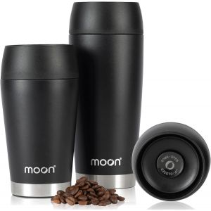 Moon 360° Mug Isotherme Cafe - Tasse isotherme etanche pour cafe chaud, mug isotherme cafe 450ml sans BPA, double paroi Isolée sous vide, étanche, , acier inoxydable (noir) - Neuf