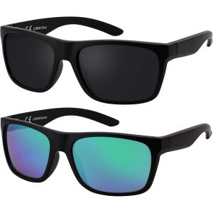 Lunettes De Soleil Uv400 Pour Homme - Lot De 1/2, Lot De 2 Lunettes Noires Mates (Verres : 1 Gris, 1 Vert Miroir), M - Neuf