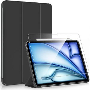 Coque + Verre Tremp&eacute; pour iPad Air 13 Pouces (M3 2025, M2 2024) Protection Antichoc Support Veille-R&eacute;veil - Noir - E.F.Connection - Neuf