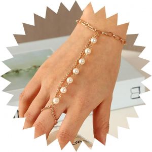 Kal-Bracelet Boho Perle Anneau Esclave Bracelet Doigt Perle Vintage Bracelet Anneau Doigt Perle Doré Bracelet Main Perle Superposé Chaîne De Poignet Bijoux Pour Femmes Et Filles Cadeaux - Neuf