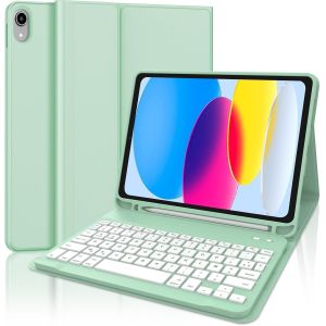 Clavier iPad A16 11 EME Generation 2025/10 EME Generation 10.9"", AZERTY Fran&ccedil;ais Clavier Bluetooth D&eacute;tachable avec Fente pour Stylo pour iPad 10eme/11eme G&eacute;n&eacute;ration 2022/2025, Vert Clair - Neuf