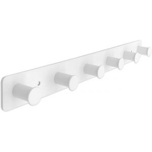 Crochet de garde-robe en acier inoxydable, crochet mural autocollant & vis, barre de v&ecirc;tements blanche avec crochets autocollants et 6 crochets, porte-manteau mural - Neuf