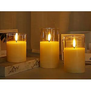 Ensemble de 3 bougies LED sans flamme &agrave; piles - Neuf