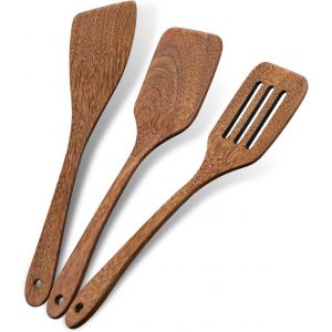 Ensemble De 3 Spatules En Bois, Spatules Plates &Agrave; Long Manche Naturel De 30 Cm, Ustensiles De Cuisine En Bois Pour Retourner, Racler, Retourner, ?Ufs, Poissons Et Hamburgers (Couleur Bois) - Neuf