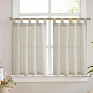 Eryi-Rideau Cuisine Lin Translucide Rideaux Courts Avec Pattes Petit Rideau Nature Intérieur Moderne Pour Salon Placard Chambre Fenêtre Décoration 2 Pièces 65x115cm - Neuf