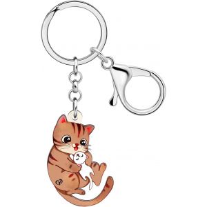 Kal-Porte Cl&eacute; Chat Acrylique Porte Cl&eacute; Voiture Anneaux Bijoux Animaux Cadeaux Pour Amoureux Des Chats Femme Fille Chaton Charms - Neuf