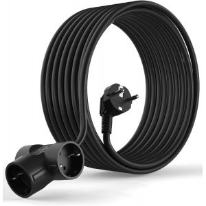 Prolongateur Schuko de 7.5 m&egrave;tres Rallonge schuko avec 3 Prises Schuko coud&eacute;e &agrave; 90&deg; - jusqu'&agrave; 250V 50Hz 16A IP20 &iquest; Longueur 7.5m Noir - Neuf