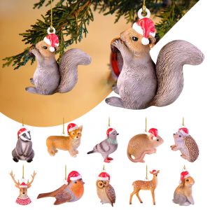5 No&euml;l, Animaux, &Eacute;cureuil, H&eacute;risson Pendentif Arbre De No&euml;l - Neuf