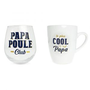 Coffret Papa Poule Cool - Verre Rond & Tasse - Neuf
