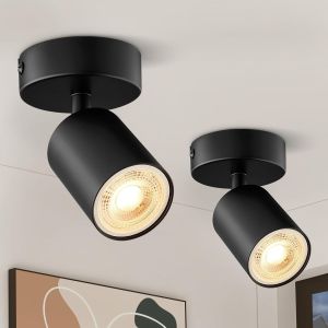 Kal-Plafonnier Spot Noir, Gu10 Spots De Plafond Pivotant Et Orientable 1 Flamme, Lot De 2 Plafonnier Led Applique Plafond Intérieur, Éclairage De Plafond Pour Salon Chambre Cuisine, Sans Ampoule - Neuf