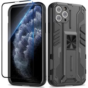 Kal-Coque Pour Iphone 11 Pro Max Avec Verre Trempé, Outdoor Antichoc De Qualité Militaire Coque Avec Béquille Anti Rayure, Compatible Support De Voiture Magnétique - Neuf
