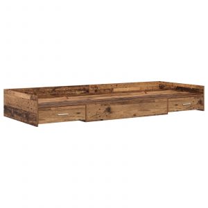 Cadre De Lit Avec Tiroir Avec Tête De Lit Avec Stockage Bois Ancien 80 X 200 Cm - Neuf