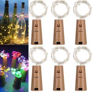 Hjlian Guirlande Lumineuse Led Pour Bouteille De Vin, 6 Pieces, 2 M, Etanche, Coloree, Decorative, Pour Mariage, Noel, Jardin - Neuf