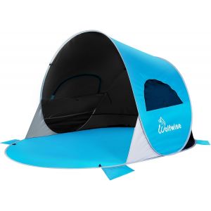 Checarzhn--No1-Tente De Plage Upf 50+ 3-4 Personnes, Tente Parapluie Instanée, Abri Solaire, Bleu Foncé - Neuf