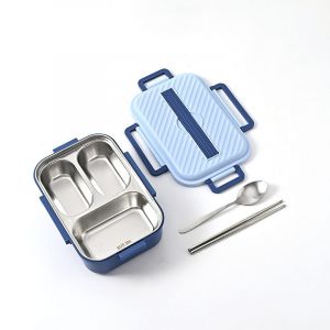 Bo&icirc;te &agrave; lunch Bento 1050 ml Double couche 3 grilles Design 304 Acier inoxydable - Neuf