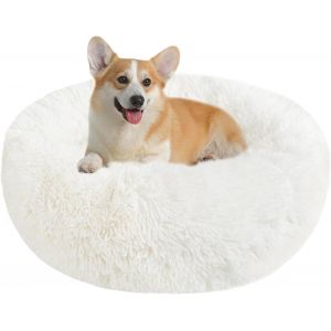 Panier Chien Panier Chat, Coussin Chien & Chat Rond Moelleux Anti Stress, Lit Chien & Chat Apaisant En Peluche, Coussin Donut Lavable Pour Animaux De Compagnie (Xl, Blanc) - Neuf