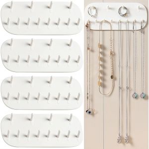 Sjzg-Colliers Crochets, 4 Pi&egrave;ces Organisateur De Bijoux Bo&icirc;te &Agrave; Bijoux Avec 48 Trous Crochet Mural R&eacute;utilisable Pour Ranger Les Bijoux Convient Pour Les Boucles D'oreilles Les Colliers (Blanc) - Neuf