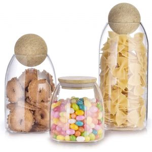 Letnerny-Lot De 3 Bocaux De Conservation En Verre Avec Couvercles En Li&egrave;ge Et Cuill&egrave;res Pour Garde-Manger, Nourriture Pour B&eacute;b&eacute;, Salle De Bain, &Eacute;pices, Miel, Bonbons, Fabrication De Bougies, Bricolag - Neuf