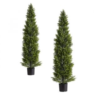 Lot de 2 Arbres Topiaires Artificiels en C&egrave;dre-Duoku-Hauteur 1524 mm-Pin D&eacute;coratif R&eacute;aliste-pour Embellir les Espaces - Neuf