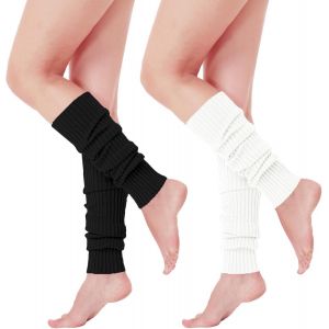 DIGNFENG Jambi&egrave;res Femme Chaudes Hiver - Leg Warmers en Laine Polaire Douce - Gu&ecirc;tres C&ocirc;tel&eacute;es &Eacute;l&eacute;gantes pour Tenue D&eacute;contract&eacute;e, Sport, Yoga, F&ecirc;te (40 cm de long&iquest; Noir/Blanc) - Neuf