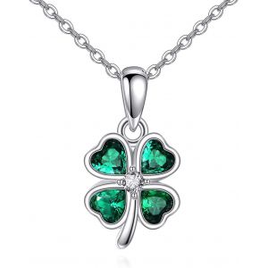 Cha&icirc;ne Tr&egrave;fle &Agrave; Quatre Feuilles En Argent Sterling 925 Avec Pendentif Tr&egrave;fle &Agrave; Quatre Feuilles Vert - Cadeau Pour Femme, Argent Sterling, Pas De Gemme - Neuf