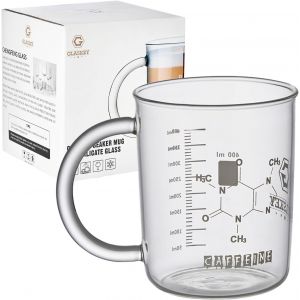 Kalanka-B&eacute;cher &Agrave; Caf&eacute;ine,Verre Doseur En Borosilicate Anti-Goutte De 16oz,Tasse De Mol&eacute;cule De Caf&eacute;ine Tasse Avec Poign&eacute;e,Nouveaut&eacute; Chimie Science Enseignant Cadeaux Pour Femmes Hommes - Neuf