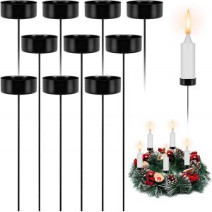 KALANKA-Lot de 10 bougeoirs pour couronne de l'Avent - Sans mandrin - Photophore à planter - Noir - Pour décoration de table de Noël - Neuf