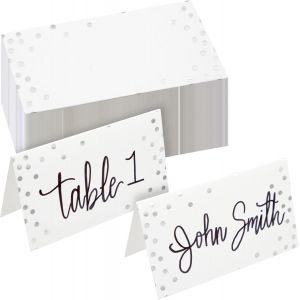 Best Paper Greetings Lot de 100 Marque-Places Vierges en Feuille d'argent à Pois pour Mariage,Anniversaire,Banquet,événements,Places réservées - Neuf