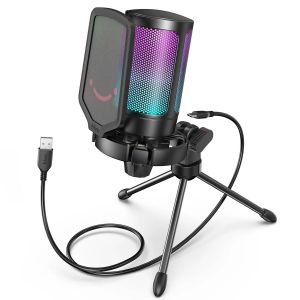 Fifine Microphone De Jeu À Condensateur Usb,Pour Pc Ps4 Ps5 Mac Avec Support Anti-Choc Et Contrôle De La Gain Pour Podcasts,Ampligame A6V.Black. - Neuf