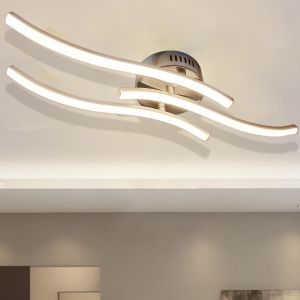 Plafonnier Led, 3 Int&eacute;gr&eacute;es Led Avec Dimmable T&eacute;l&eacute;commande 22w 2200lumen Plafond Luminaire En Forme De Vague, Plafonnier Courb&eacute; Pour Couloir Chambre Cuisine Salon - Neuf