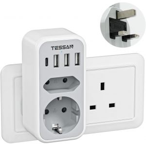 JGD-Adaptateur Prise Anglaise, 6 en 1 Prise UK avec 3 USB A et 1 USB C, Adaptateur Type G France vers Irlande Dubai Angleterre Vietnam Arabie Saoudite Maldives Chypre Malaisie - Neuf