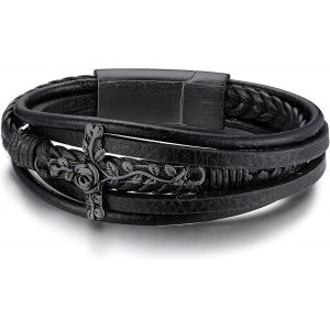 Eryi-Bracelet En Cuir Pour Homme, Motif Tête De Mort, Serpent, Scorpion, Croix, 19 À 23 Cm, Bracelet En Corde Noire Personnalisable Pour Homme Et Papa - Neuf