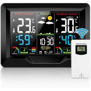 Station météorologique thermomètre intérieur et extérieur sans fil et moniteur d'humidité avec affichage couleur LCD - Neuf