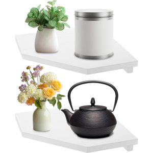 Cmwx-Lot De 2 &Eacute;tag&egrave;res D'angle Suspendues En Bois - 22 Cm De Large - Avec Trou Pour Fil De Fer - Blanc - Pour Cuisine, Chambre &Agrave; Coucher, Salon, Bureau - Neuf