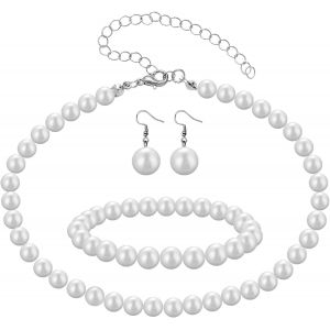 Eryi-Parure De Bijoux En Perles Blanches Pour Femme Ensemble De Bijoux De Mariage Collier Bracelet Boucles D'oreilles Tendance Ensemble Pour Femmes Bal De Promo - Neuf