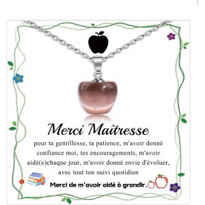 Kalanka-Cadeau Maitresse D'école Fin D'année, Merci Maitresse Atsem Institutrice, Cadeau Personnalisé Maitresse Collier Professeur Retraite Noel, Collier Femme Forme De Pomme - Neuf