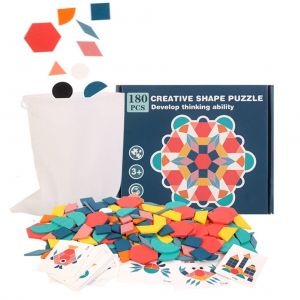 Puzzle en bois de 180 pieces, jeu de geometrie, jeu educatif classique pour enfants - Neuf