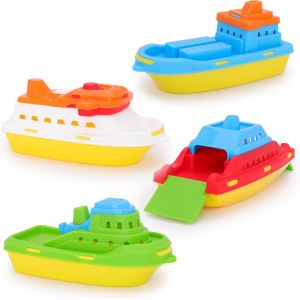 ERYI-® Lot De 4 Bateaux Jouets Colorés - Navires De Charge, De Croisière, De Pêche Et Porte-Conteneurs - Jouets Aquatiques Flottants Pour Enfants - Jouet Pour La Piscine Et Le Bain - Âge 24 Mois + - Neuf