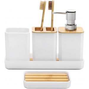 Ensemble d'accessoires de Salle de Bain 5 pièces,Ensemble Cadeau d'accessoires de Salle de Bain,Distributeur de Savon,Porte-Savon,bohème,décoration de Salle de Bain Moderne (Blanc) - Neuf