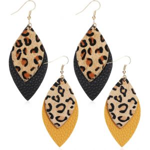 Meimie-2 Paires Boucles D'oreilles Imprimées Léopard,Boucles D'oreilles Léopard En Cuir,Boucles D'oreilles Bohême,Boucles D'oreilles Léopard Vintage Bohème,Boucle D'oreille Femme Pour Carnaval - Neuf