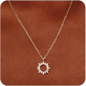 Tianyi-Collier Femme Or, Collier Plaqu&eacute; Or 14k Avec Pendentif Soleil, Collier Cha&icirc;ne Dor&eacute; R&eacute;glable R&eacute;sistant &Agrave; L'eau - Cadeau Pour Femmes Et Filles - Neuf