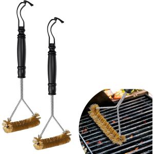 ASFASFq-2 Pièces Brosse Barbecue Laiton, Brosse Nettoyage 360°, Accessoires Barbecue, Brosse Laiton Antidérapant, Convient à Tous Grils - Neuf