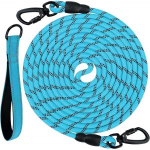 Longe Pour Chien 5m/10m/15m/20m,Poignée Rembourrée,Double Crochets Robustes,Laisse De Dressage Pour Chien De Moyen À Grandes Taille (Bleu,20m) - Neuf