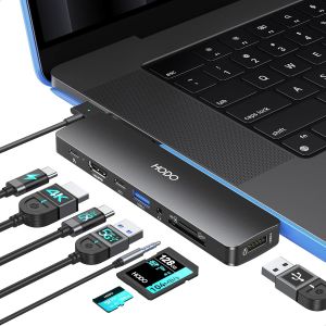 JGD-Adaptateur USB C HDMI pour MacBook, Mac Air Pro Accessoires 8 en 2 avec HDMI 4K 60 Hz, Thunderbolt 3 Port, USB C, USB 3.0/2.0, fente pour carte SD et TF pour M4 M3 M2 M1 2024-2018, compatible - Neuf