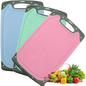 Planche A Decouper,Lot De 3 Planche &Agrave; D&eacute;couper Plastique Antid&eacute;rapante Avec Rainure Presse-Ail & Fente &Agrave; Jus,Sans Bpa,Planche &Agrave; D&eacute;couper Antid&eacute;rapante,Passe Au Lave-Vaisselle35 X22x 0,78 Cm - Neuf